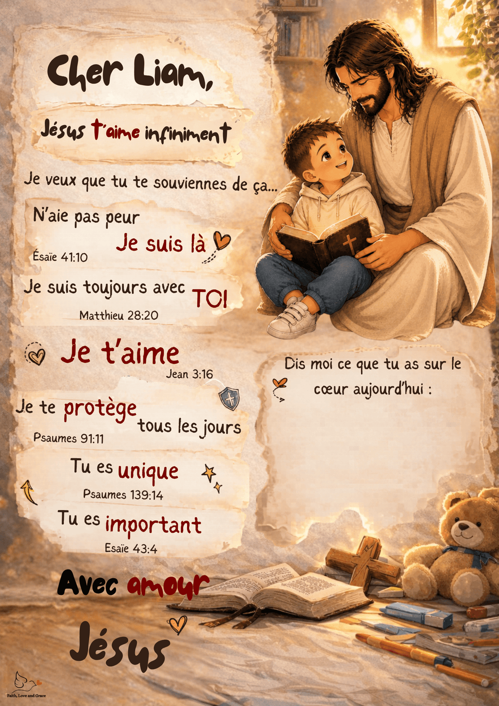 Poster personnalisé enfant – Une lettre de Jésus pour ton enfant 🤍 - Faith, Love and Grace