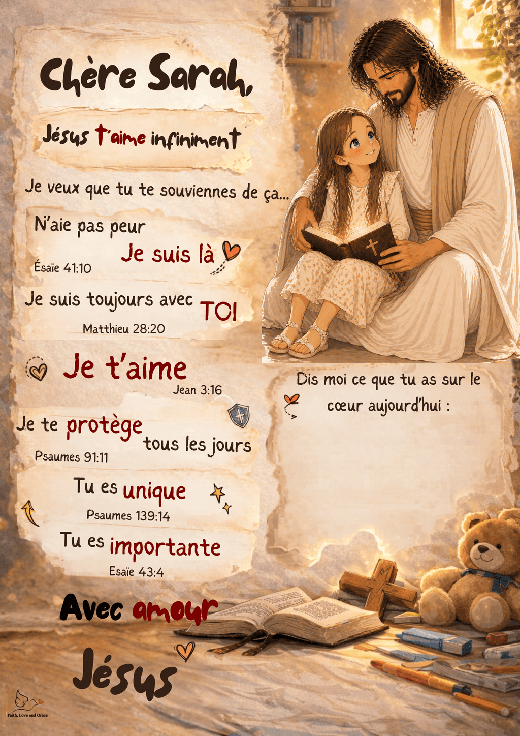 Poster personnalisé enfant – Une lettre de Jésus pour ton enfant 🤍 - Faith, Love and Grace