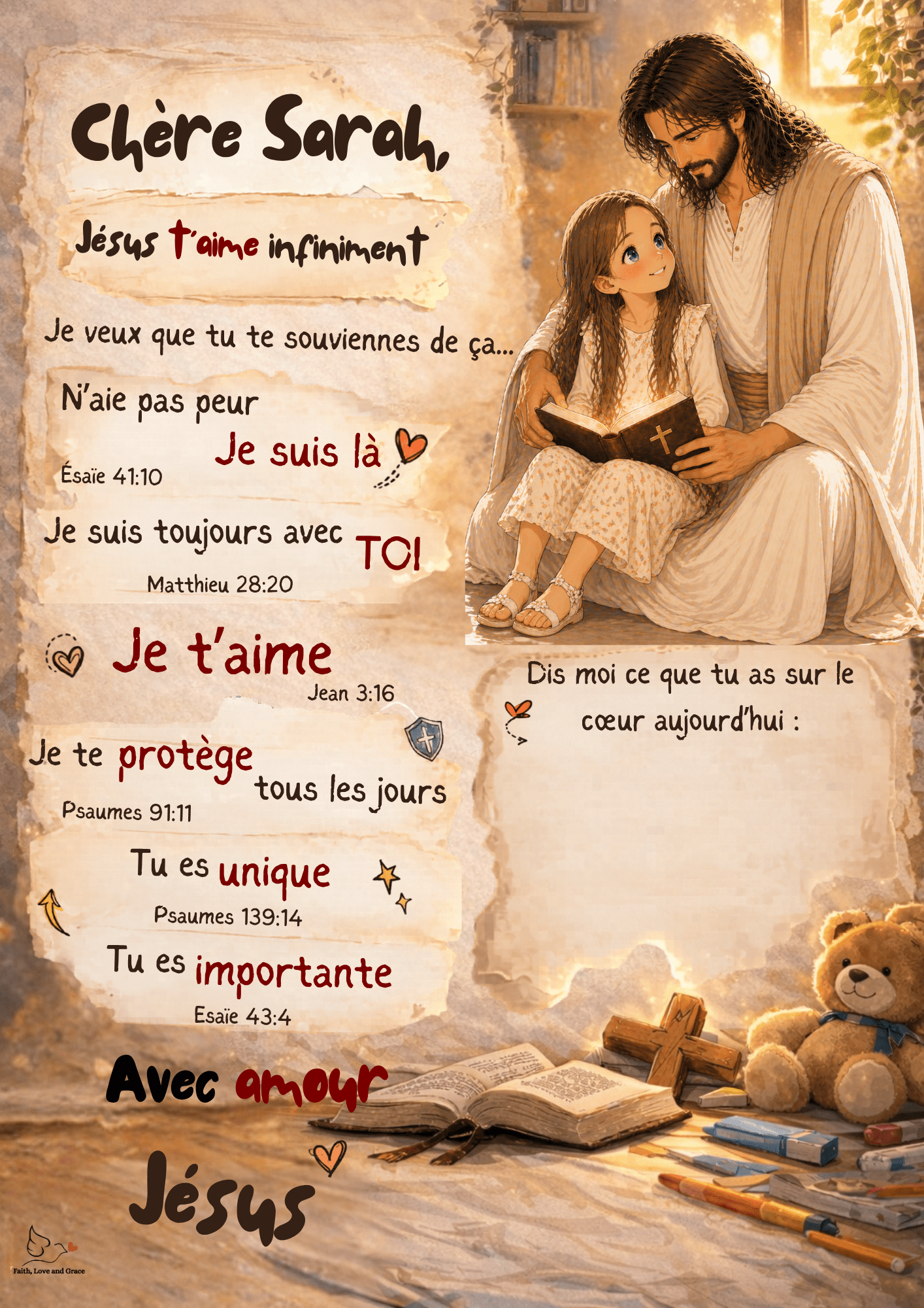 Poster personnalisé enfant – Une lettre de Jésus pour ton enfant 🤍 - Faith, Love and Grace