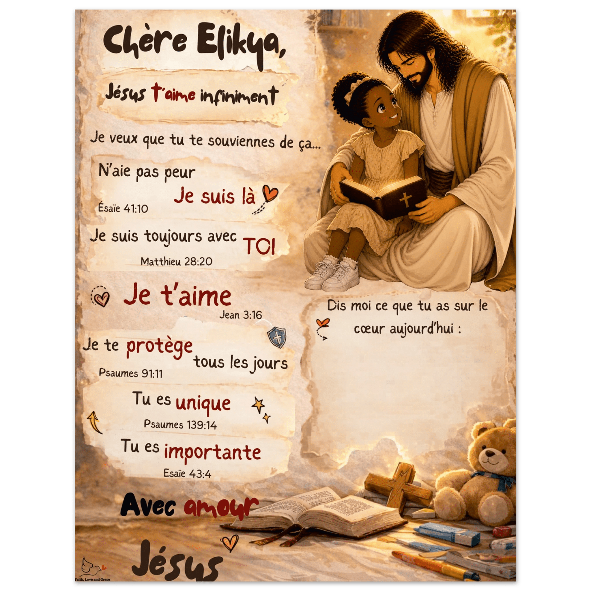 Poster personnalisé enfant – Une lettre de Jésus pour ton enfant 🤍 - Faith, Love and Grace