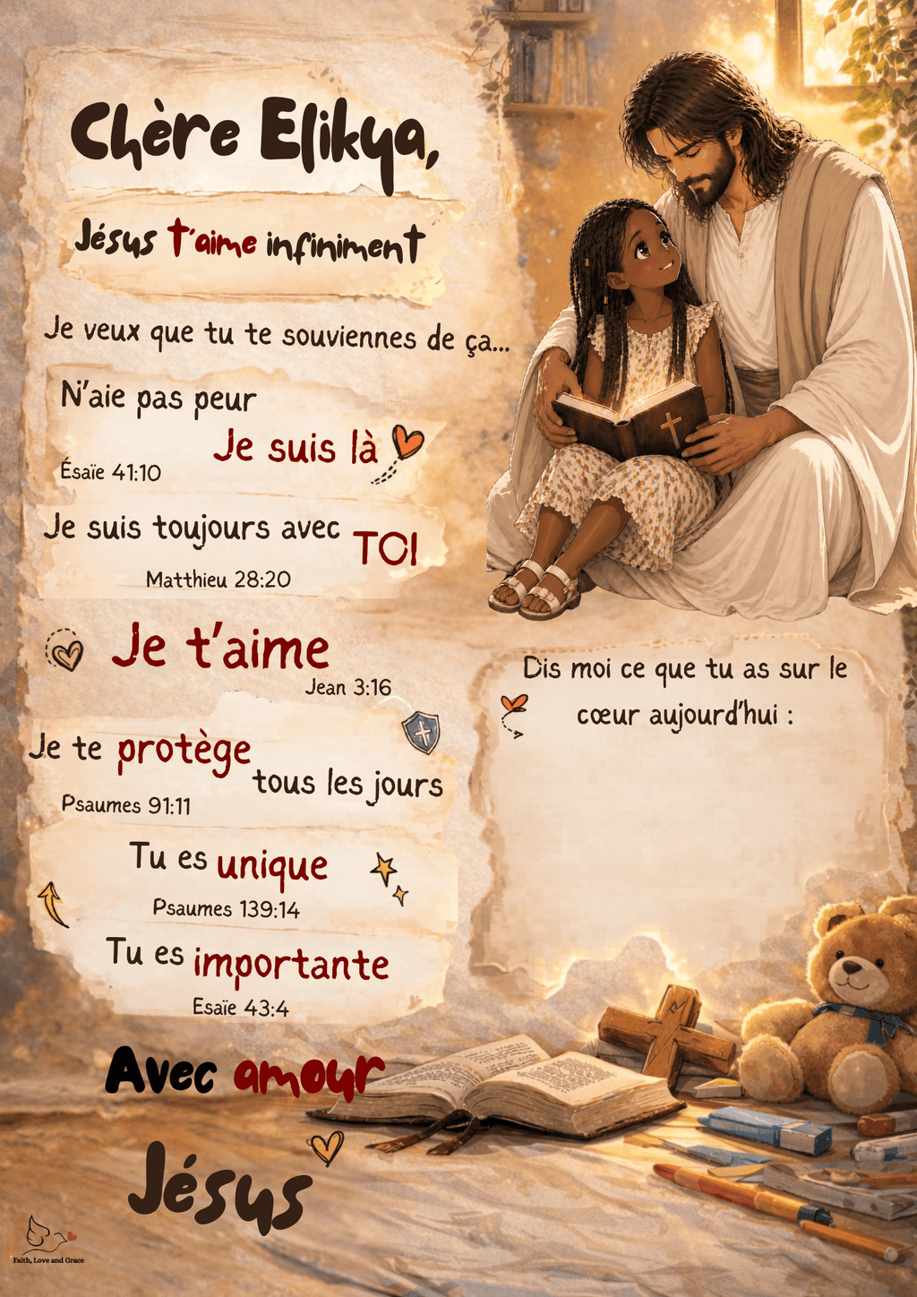 Poster personnalisé enfant – Une lettre de Jésus pour ton enfant 🤍 - Faith, Love and Grace