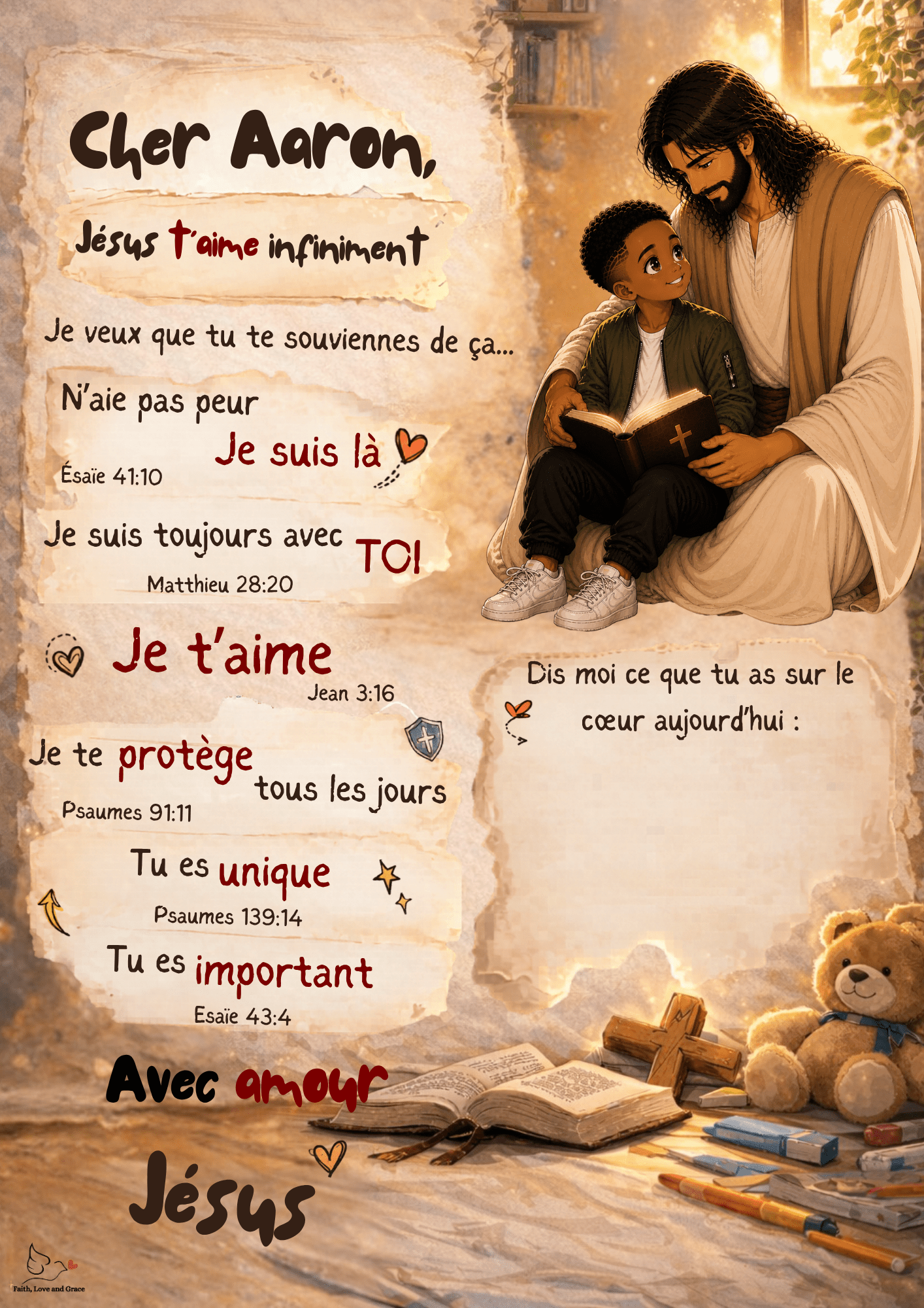 Poster personnalisé enfant – Une lettre de Jésus pour ton enfant 🤍 - Faith, Love and Grace