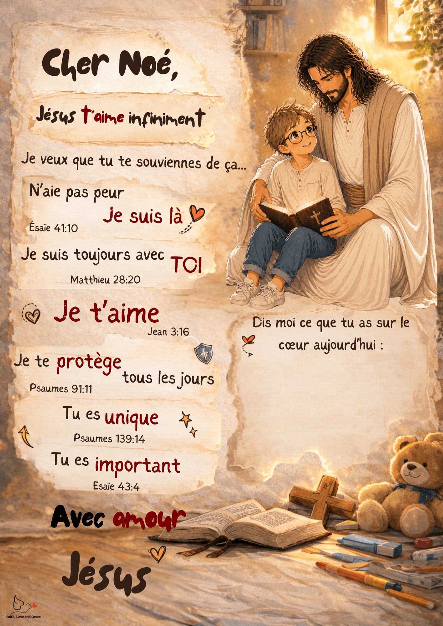 Poster personnalisé enfant – Une lettre de Jésus pour ton enfant 🤍 - Faith, Love and Grace