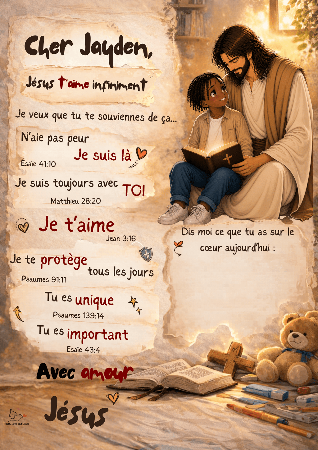 Poster personnalisé enfant – Une lettre de Jésus pour ton enfant 🤍 - Faith, Love and Grace