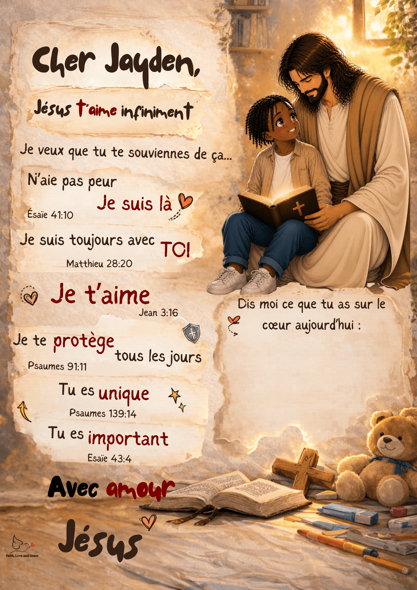 Poster personnalisé enfant – Une lettre de Jésus pour ton enfant 🤍 - Faith, Love and Grace