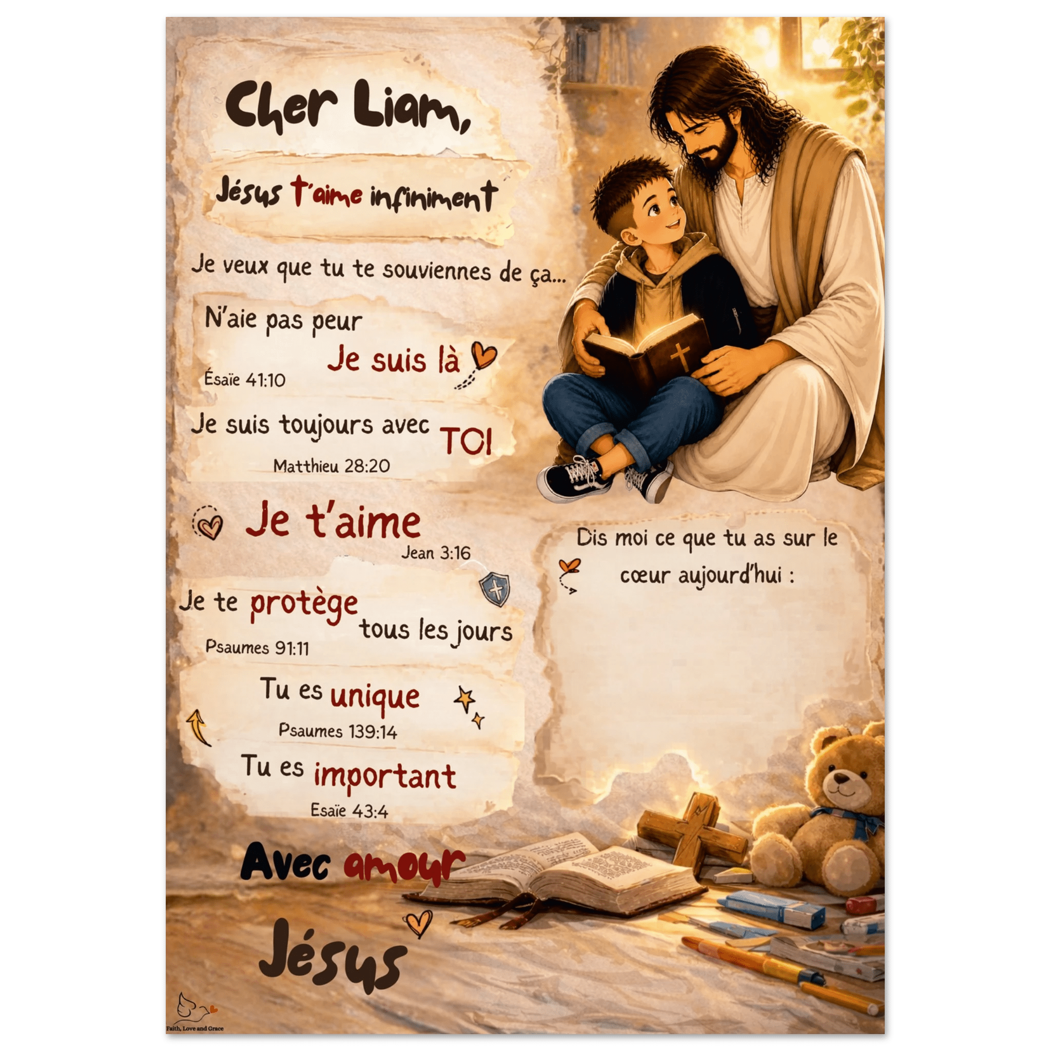 Poster personnalisé enfant – Une lettre de Jésus pour ton enfant 🤍 - Faith, Love and Grace